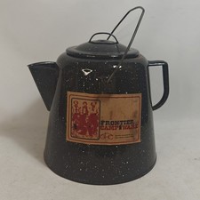 GHC Frontier Camp Ware Cowboy Coffee Pot 1 GAL Black White Speckled W/ Label 