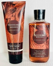 BATH  BODY WORKS MAHOGANY WOODS MEN'S BODY WASH 10 OZ  CREAM 8 OZ NEW 2 PC