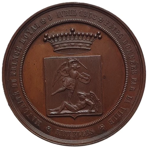 1853 Belgium Royal Visit Bronze Medal Prince of Wales Brussels Hart 59mm 103g
