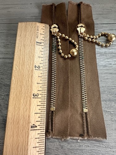 2 VTG TALON Zippers Metal- Yellow Brass/Brown Cotton/ 4.5”-6” Made in USA RARE - Picture 10 of 11