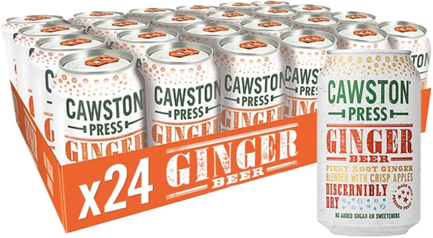 Cawston Press Fizzy Ginger Beer 330ml x 24 Cans No Added Sugar Vegan Gluten Free