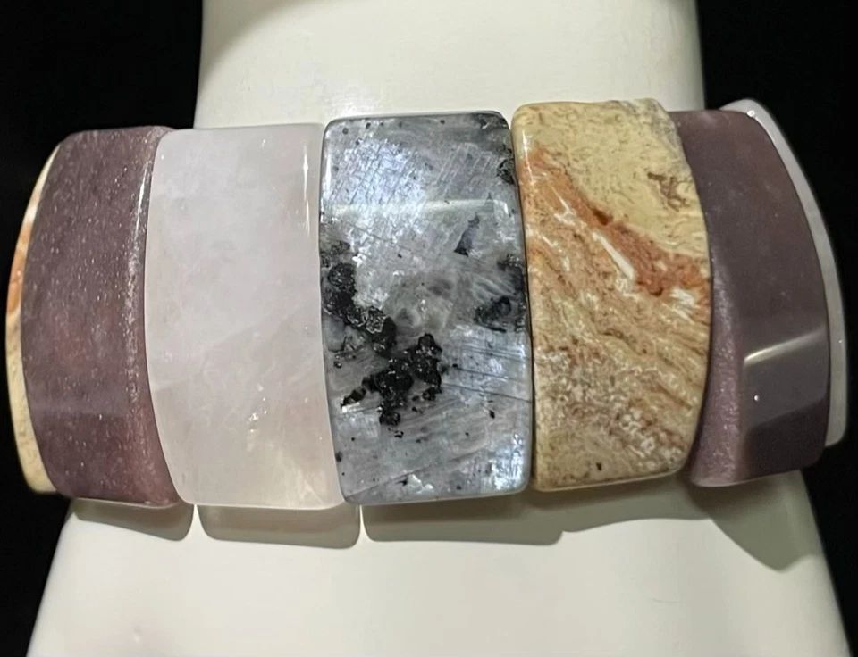 粗宝石手链玫瑰石英毕加索碧玉拉长石弹力大胆 7 — 第 4/4 张图片