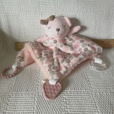 DreamGro Pink Bear Activity Blankie Lovey Plush Security Blanket Rattle Baby Toy