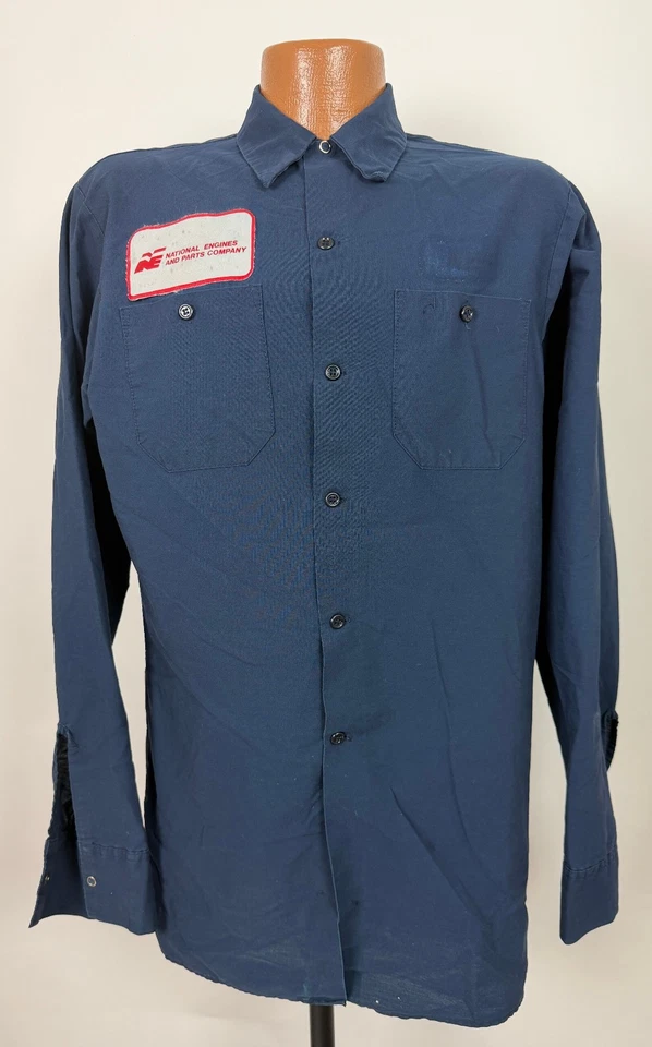 Camisa de Trabajo Mecánico Vintage Años 80 Mediana Alta National Engines Parts Company EE. UU. Foto 2 de 4