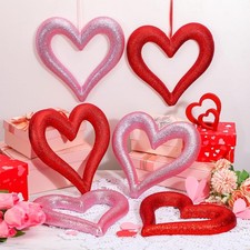 6 Pcs Large Heart Ornaments for Valentines 9.5'' 3D Glitter Heart Hanging Orname