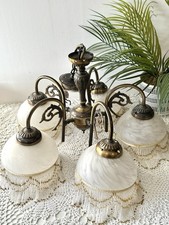 Vintage 5-arm Chandelier Ceiling Light With Beaded Glass Shades