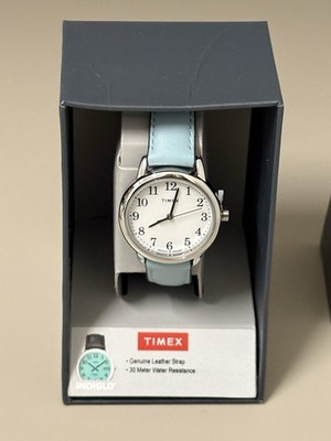 Timex Women's Easy Reader, Blue Leather Watch, White Dial, Indiglo
