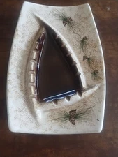 Vintage MCM Ceramic Ashtray Large 15 1/2" X 11" Brown And Tan  Pinecones Glazed