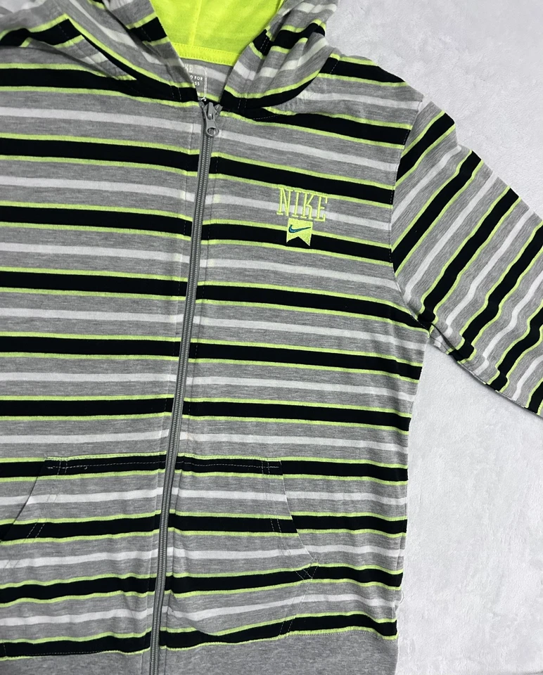 Nike Hoodie Youth XL 13-15 Full Zip Jacket Neon Green Striped Pullover Swoosh - Image 4 of 4