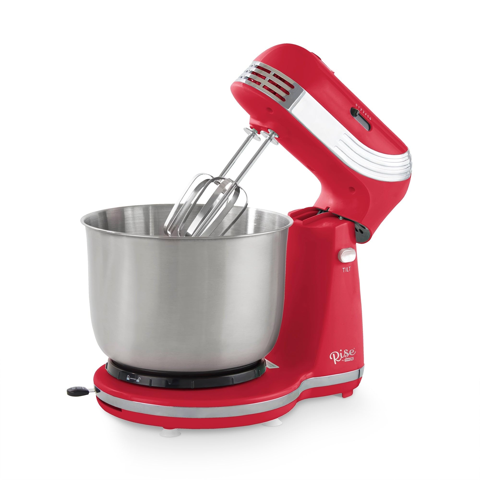 Dash Rise 3 qt 6-Speed Stand Mixer in Bold Red