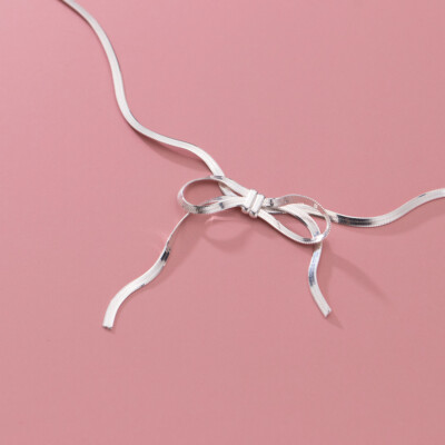 Sterling Silver Ribbon Bow Choker Necklace A2043 | eBay