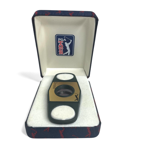 Cortador de cigarros PGA Tour dorado y negro doble guillotina en caja PGA golf tabaco