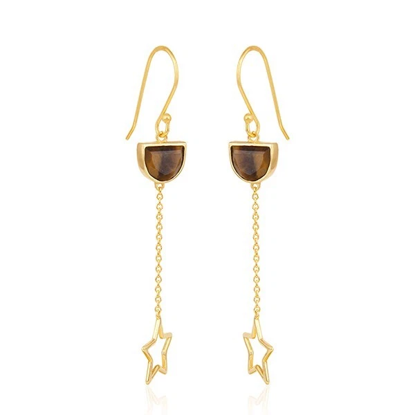 Atractivo pendiente con dije de diseñador enchapado en oro con forma de D ojo de tigre para regalo Foto 2 de 4