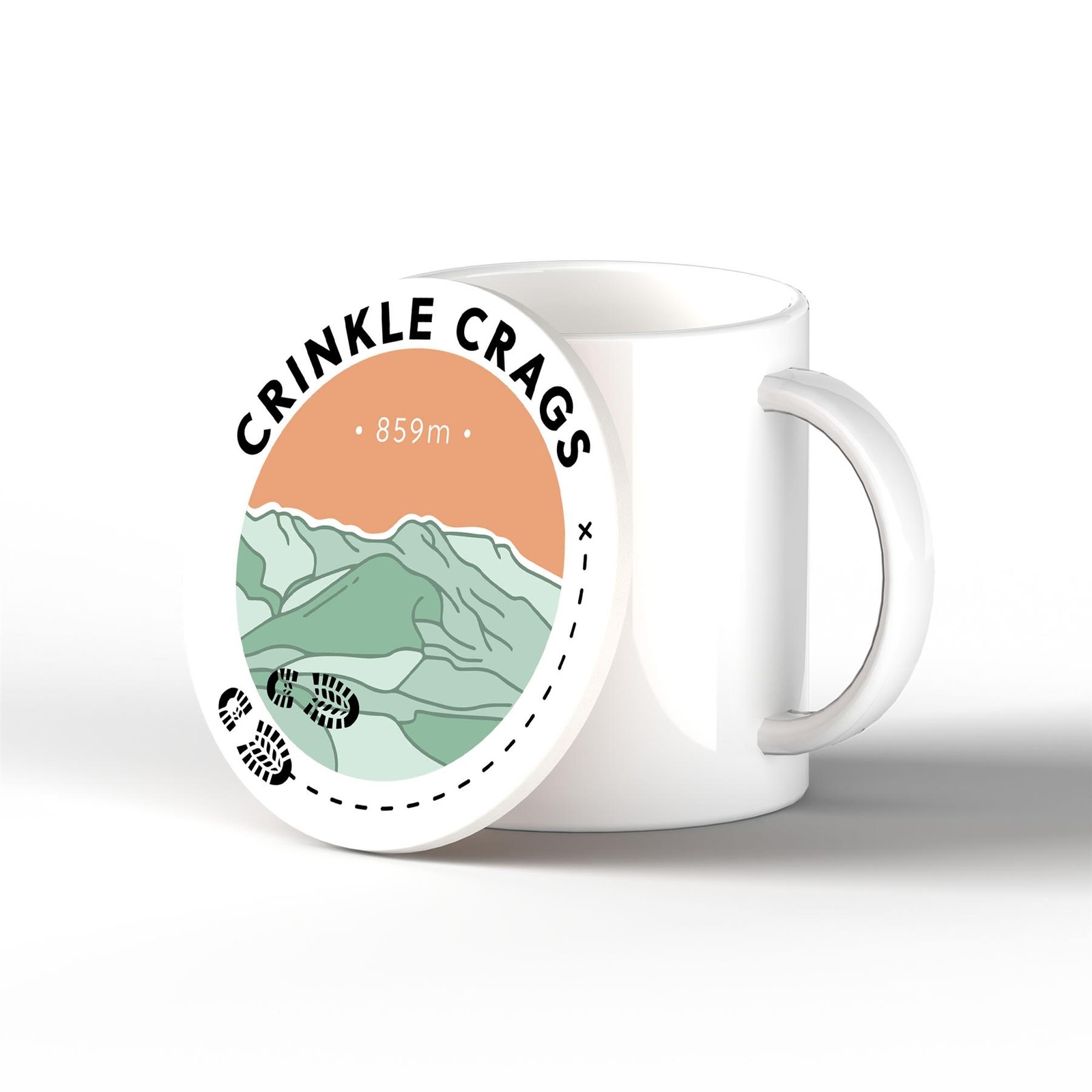 Crinkle Crags 859m Mountain Hiking Lake District Illustration Coaster Cork Base