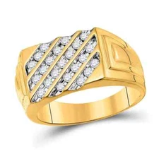 0.51ctw Diamond Mens Signet Ring Band 10K Yellow Gold Channel Set