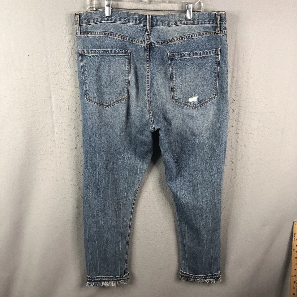 Code Bleu Jeans Womens 16 Blue Vintage Tapered Button Fly Fringe Hem Distressed - Image 2 of 4