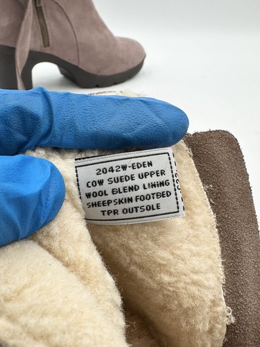 BEARPAW Winter Suede Bootie Heeled Boots Sz 9 Tan Wool Shearling Insulated EDEN - Picture 14 of 18