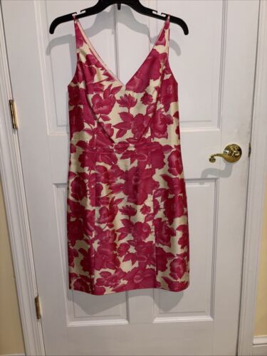 Ann Taylor Vintage Y2K Womens 100% Silk Sleeveless Sheath Dress Pink Floral Sz 6