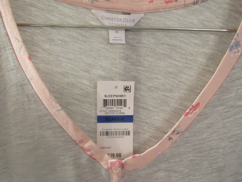 Charter Club Intimates short sleeve sleepshirt heather gray dotted floral XL NWT - Picture 4 of 11