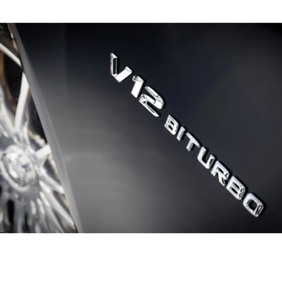 For Mercedes Benz CL63 S65 AMG Chrome Fender Emblems V12 BI TURBO Badge 2Pcs - Image 4 of 4