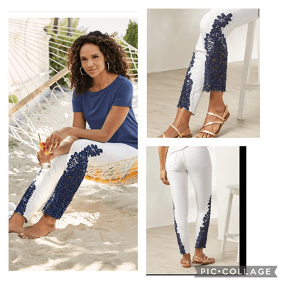 Soft surroundings PARISA EMBELLISHED white DENIM ankle panks
