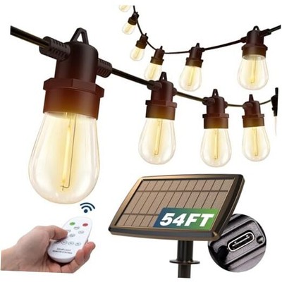  54(48+6) FT Solar String Lights Outdoor Waterproof with USB 48+6FT(16 Sockets)