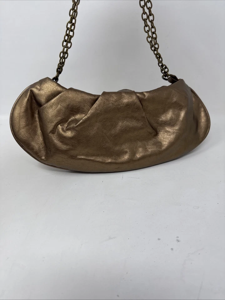Vtg Necessary Objects Crescent Purse Metallic Bronze Bag Chain Strap Y2K Handbag - Изображение 4 из 4