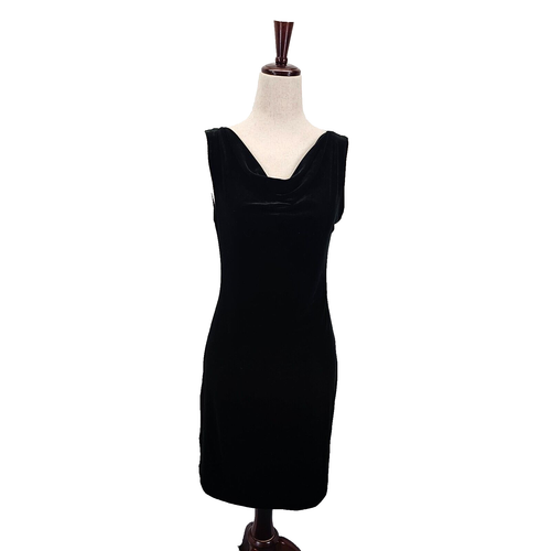DKNY Crushed Velvet Cowl Neck Sleeveless Sheath Black Dress Women's Size Small