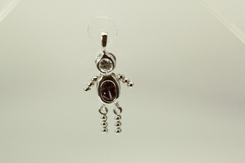 925 Sterling Silver Purple & Clear CZ Birthday Boy Pendant 1.9 Grams(PEN8677)