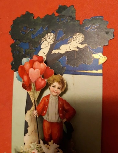 Antiguo San Valentín 3D Corazones Querubines Flores 1915 Stand Up - Imagen 2 de 6