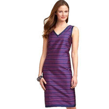 Talbots Women's Sheath Dress Size 16 Purple Blue Striped Sleeveless Silk Blend
