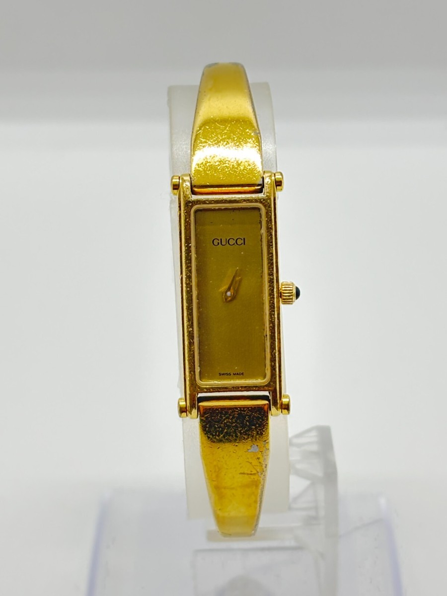 グッチ GUCCI 1500 金文字盤 ゴールド レディース 腕時計 Exc+4] GUCCI 1500 Gold Black Dial Quartz Women's Bangle Watch Used