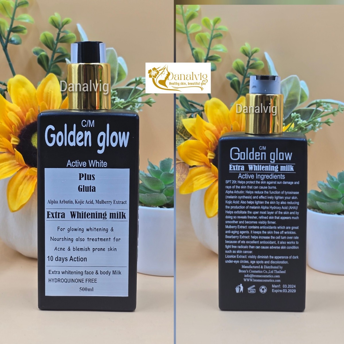 Golden Glow ACTIVE WHITE + GLUTA Body Milk 500ml Lotion Intensive Extra  Whitenin