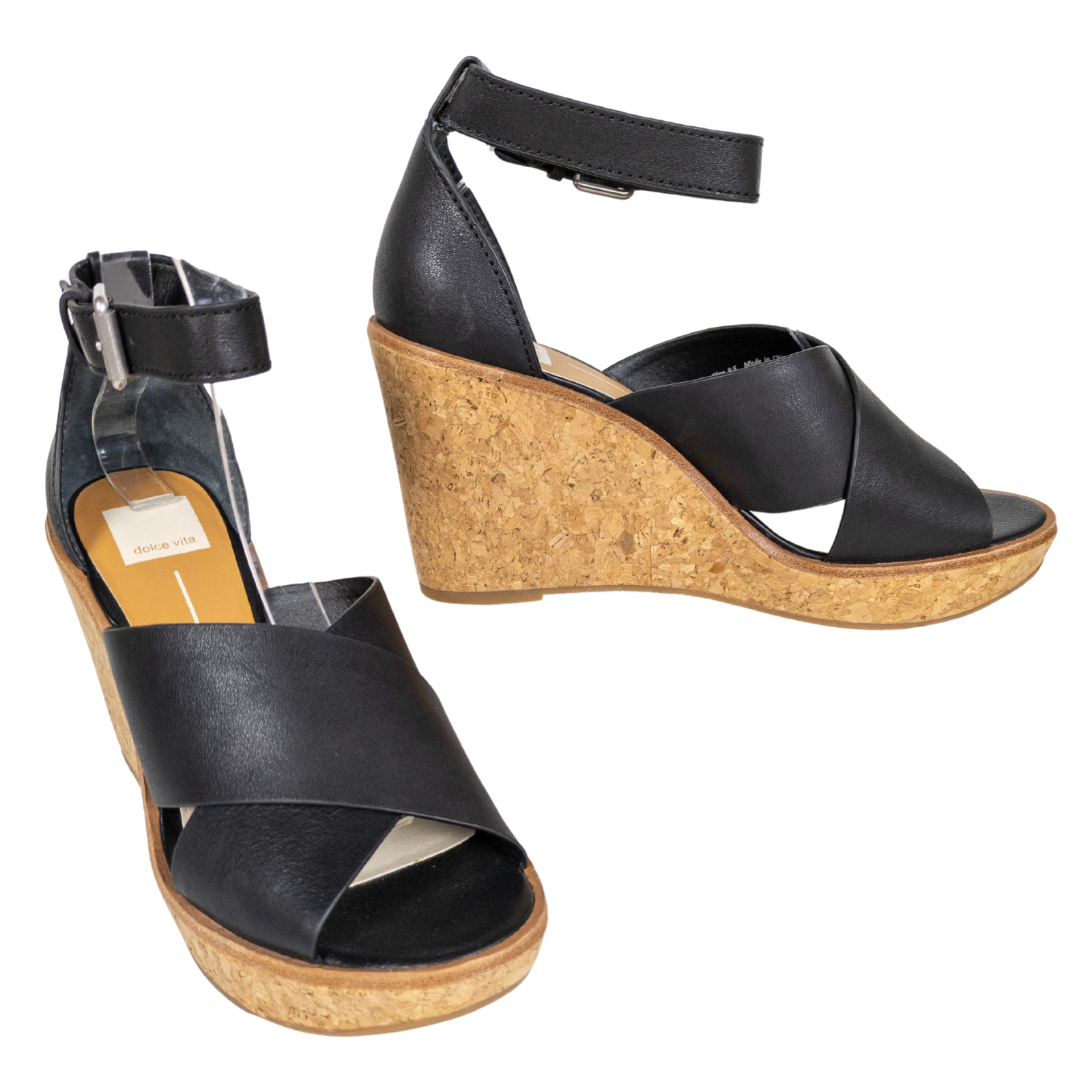 APL DOLCE VITA Sandali donna neri in pelle sughero urbano con zeppa e tacco 9 5