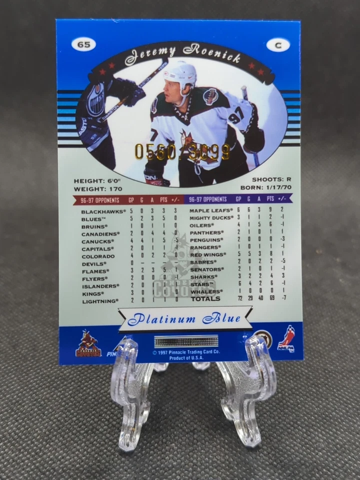 1997-98 Pinnacle Totally Certified Platinum Blue /3099 Jeremy Roenick #65 HOF - Image 2 of 2