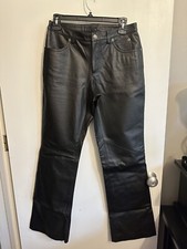 Harley Davidson Motorcycle Womens Black Leather Biker Pants SZ 4 27x30 Raw Hem