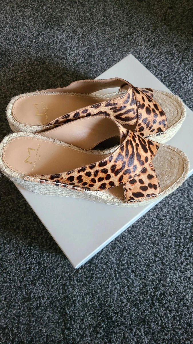 Marc Fisher Leopard Fur Leather Espadrille Platform Wedge Sandal