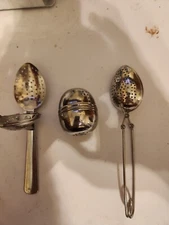 3 Vintage Tea Infuser Ball No Chain, Hinged Spoon, Squeeze Spoon