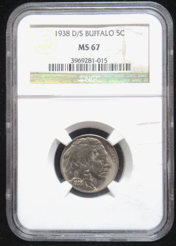 NGC MS67 1938 D/S Buffalo Nickel     RX33