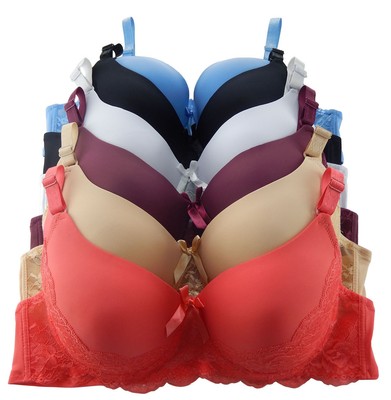 Gift Plus Lot 3 6 Lace Strap Light Padded Full Cup Plain Underwired D//DD//DDD Bra