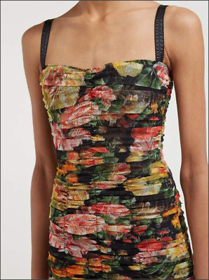 dolce and gabbana floral ruched dress Dolce & Gabbana Floral Ruched Tulle Midi Dress