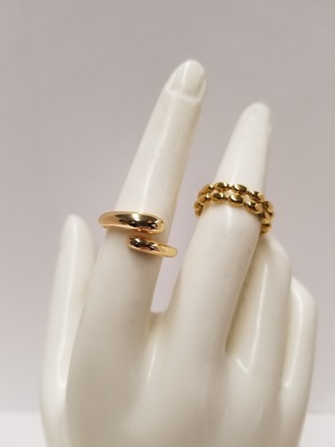 Kloudy Minimalist Waterdrop & Double Oval Beads 18k Gold Plated Adjustable Rings