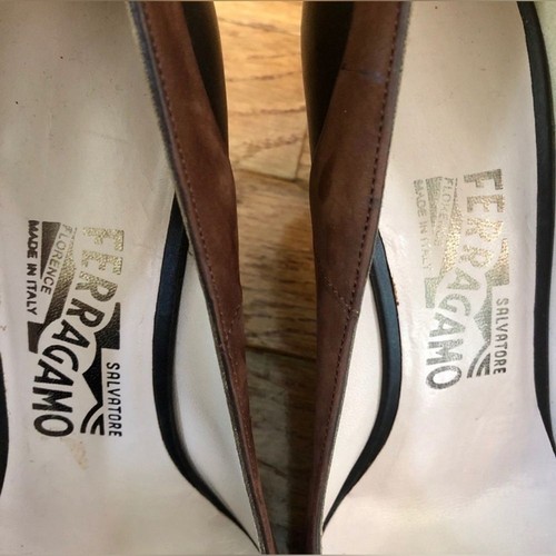 Vintage Authentic Salvatore Ferragamo Color-block Italian Leather Heels Size 7 - Picture 10 of 11