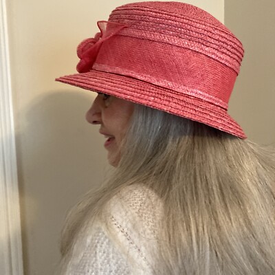 Betmar New York Large Pink With Flowers Bucket Hat Party Wedding Derby Tea Betmar New York sz large pink with bow hat party. wedding  main image 3