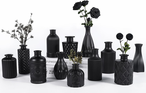 12Pcs Glass Bud Vases Set, Small Vases for Flowers, Black Bud Vase for Centerpie - Picture 10 of 12