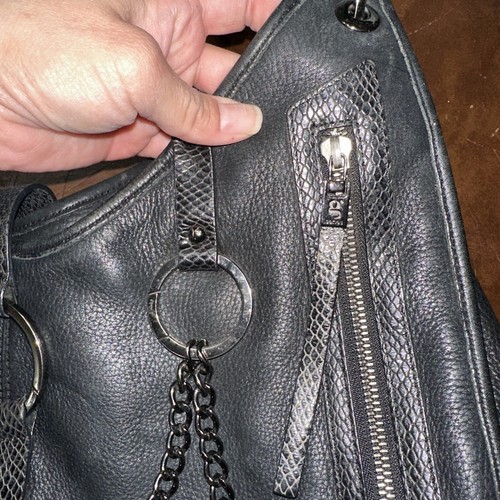 Cole Haan Vintage Y2K “G Series” Edgy Rocker Glam Black Leather Chained Purse - Picture 2 of 7