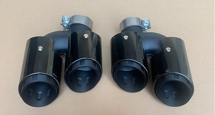 Extremos de cola de silenciador con puntas de carcasa trasera negras brillantes de 2 piezas para Porsche Macan 2015-2018 Foto 4 de 4