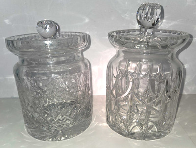 Lot of 2 Cut Glass/Crystal Clear Biscuit Jars Gallia Rogaska