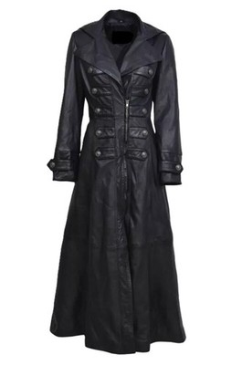 Women Black Long Coat Faux Leather  Trench Coat Women Costume Stylish