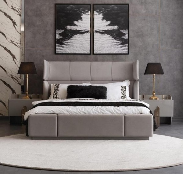 Schlafzimmer Komplett Bett Doppelbett Polsterbett Nachttische Edelstahl-image